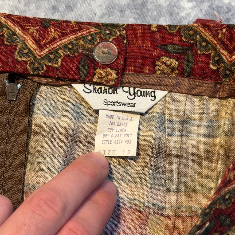 Vintage Sharon Young Sportswear Safari Animal Print Maxi Skirt Rayon Linen Sz 12 - Picture 3 of 7